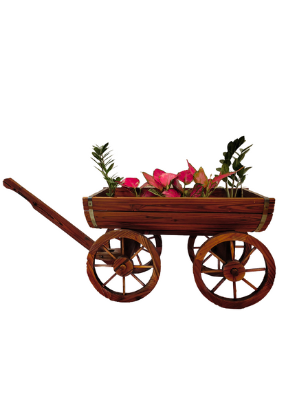 Wooden Half Barrel Trolley Planter