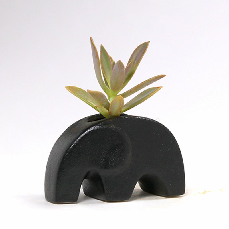 Black Elephant Shaped Ceramic Pot